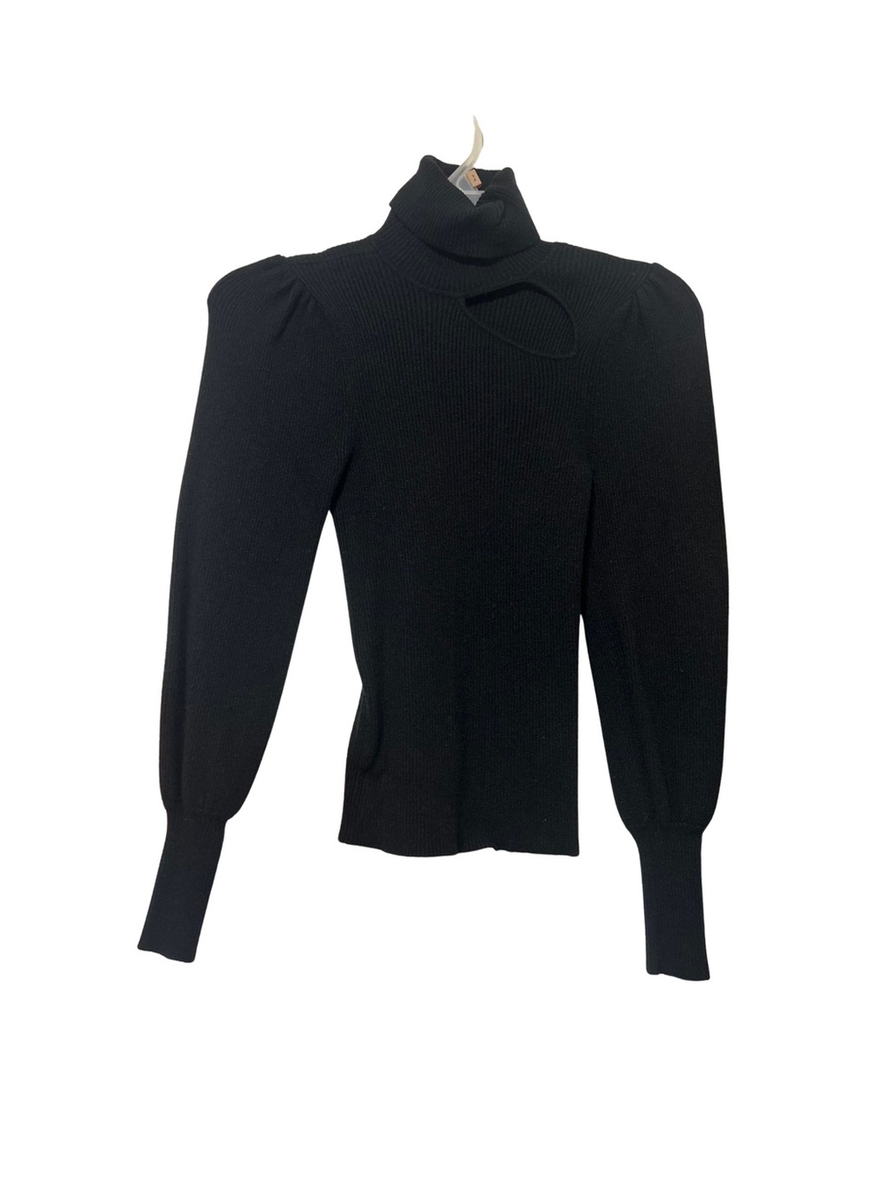 Bar III Black Cutout Puff-Sleeve Turtleneck Sweater